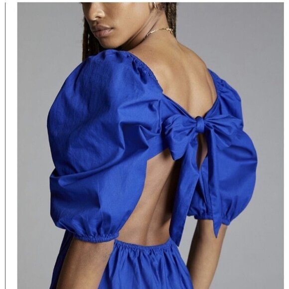 Anthropologie Forever That Girl Mimi Blue Scalloped Mini Dress Tie Back S New - Picture 3 of 9